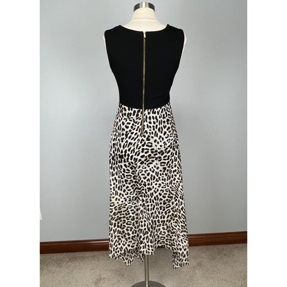 Vince Camuto Womens Leopard Print Maxi Trapeze Dress Black Tan size Small - Picture 8 of 13